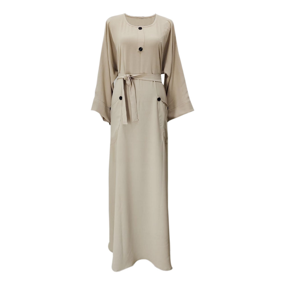 Long Sleeve Dress Solid Color Jellabiya with Waist Wrap Belt – Bazzar ...