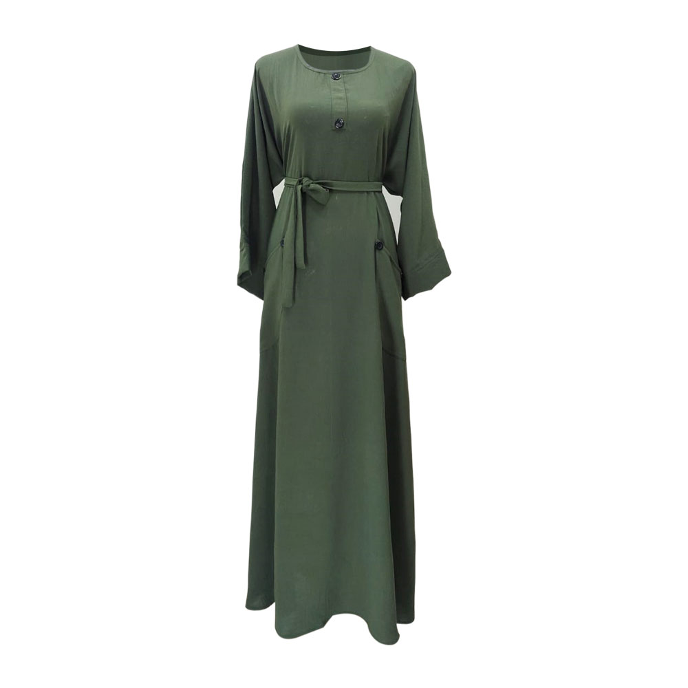 Long Sleeve Dress Solid Color Jellabiya with Waist Wrap Belt – Bazzar ...